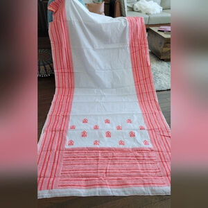 Soft Cotton Manipuri Saree in white with red border